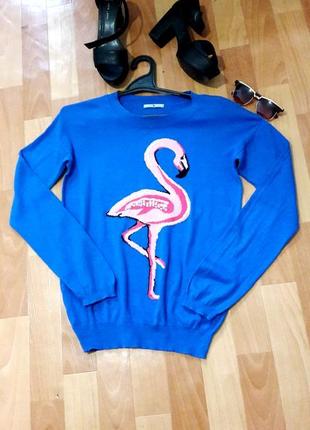 Классный синий джемпер свитер с фламинго от tu2 фото