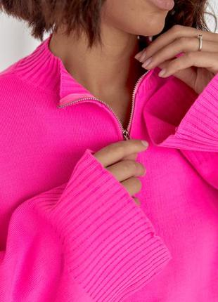 Укороченная женская кофта с молнией по горловине цвет: фуксия6 фото
