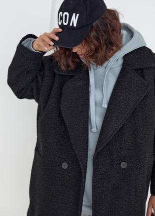 Укорочене двобортне жіноче пальто колір:чорний5 фото