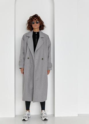 Женское двубортное пальто свободного кроя цвет:серый