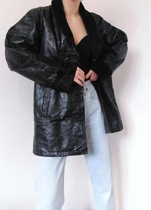 Вінтажна куртка натуральна шкіра чорна шкіряна куртка вінтаж косуха шкіряна дублянка пальто шкіра