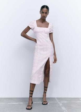 Невероятное платье миди с разрезом от zara, размер м