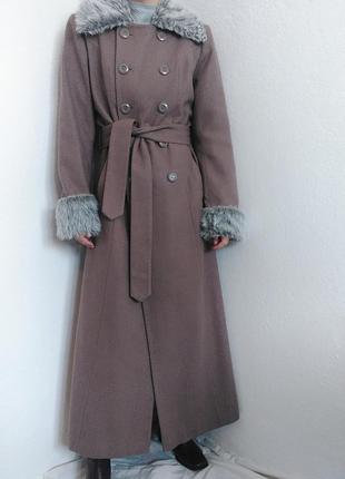 Двубортное пальто шерстяное пальто макси пальто с поясом винтажное пальто пальто пальто пальто с мехом1 фото