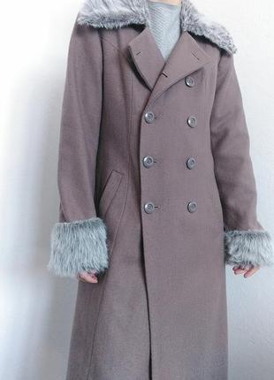 Двубортное пальто шерстяное пальто макси пальто с поясом винтажное пальто пальто пальто пальто с мехом5 фото