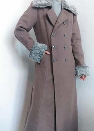 Двубортное пальто шерстяное пальто макси пальто с поясом винтажное пальто пальто пальто пальто с мехом8 фото