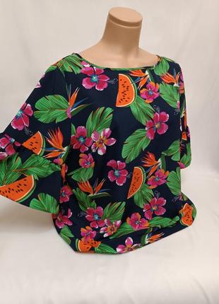 Арбузно-цветочная блуза papaya 20/48/4xl/3xl/46/186 фото