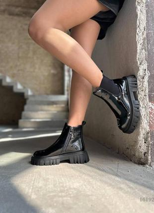 Женские ботинки челси на молнии, натуральная лакированная кожа, деми9 фото