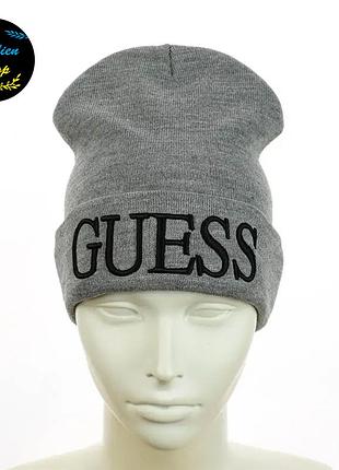 ● молодежная шапка бини - гесс / guess - серый ●