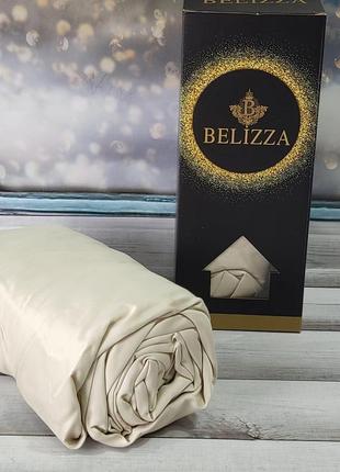 Простынь сатиновая на резинке с наволочками 160 или 180 на 200 см belizza home бежевая