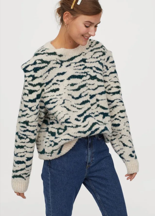 Шерстяной свитер h&amp;m новый свитер зебра джемпер шерсть пуловер реглан лонгслив2 фото