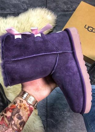 💖ugg bailey bow leather violet💖угги женские зимние с бантами, фиолетовые, зима мех.4 фото