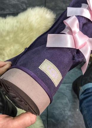 💖ugg bailey bow leather violet💖угги женские зимние с бантами, фиолетовые, зима мех.6 фото