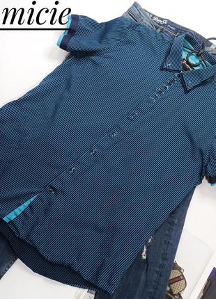 Тенниска/рубашка мужская с коротким рукавом синего цвета в милый принт полоска вертикальная camicie, l