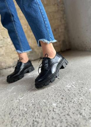 Распродажа черные очень стильные туфли - лоферы - ботинки на шнуровке4 фото
