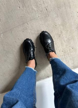 Распродажа черные очень стильные туфли - лоферы - ботинки на шнуровке5 фото