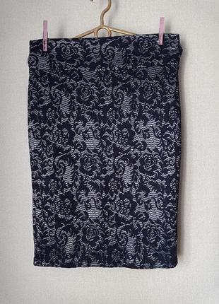 Трикотажная юбка-карандаш, цвет серо-черный, размер 44-48