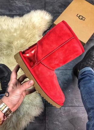 💖ugg classic leather red💖високі червоні жіночі зимові уггі