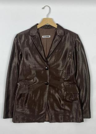 Женский винтажный блестящий пиджак jil sander wool nylon brown shiny blazer