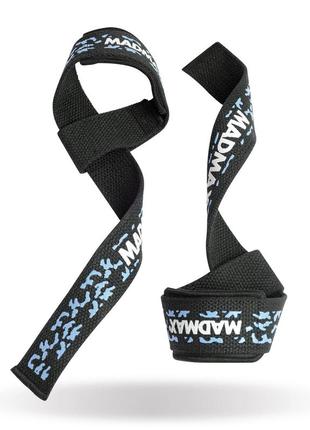 Стильні лямки для тяги madmax camo power wrist straps camo/light blue