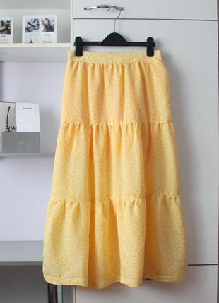 Желтая ярусная миди юбка от h&amp;m