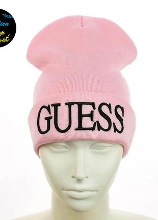 ● молодежная шапка бини - гесс / guess - розовый ●1 фото
