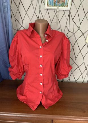 Рубашка блуза женская с объемными рукавами размер m коттон красного цвета