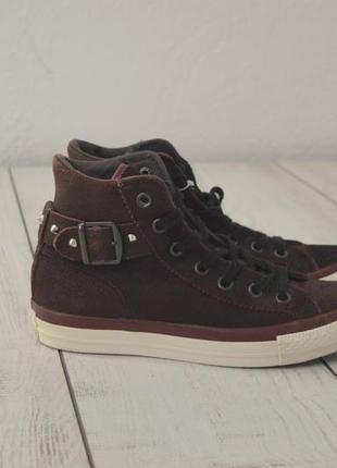 Converse женские высокие кожаные кроссовки темно бордового цвета 38 38.5 размер