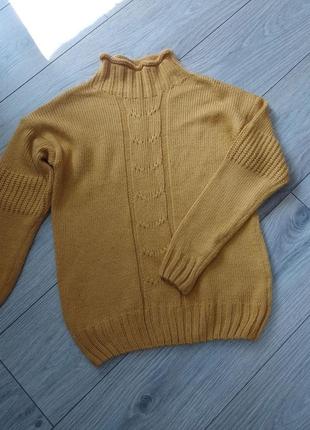 Кофта свитер горчичного цвета красивой вязки2 фото