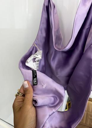 Шикарный сиреневый лиловый шелковый топ бант zara в бельевом пиджином стиле9 фото