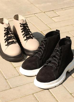 Стильные базовые черные ботинки женские, байка, демисезон, весеннево-осенние, замшевые/замша-женская обувь8 фото