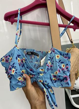 Блакитний топ бант бралет zara у квітковий принт у білизняному піжамному стилі6 фото