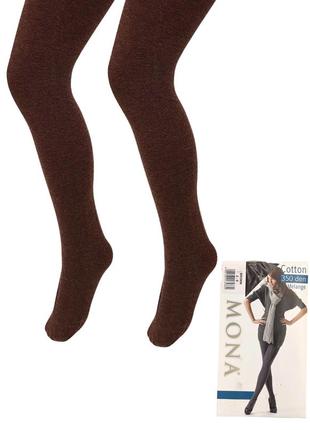 🌟колготки теплые 🌟хлопковые🌟 mona cotton 350den коричневые(brown)-2,3,4,5