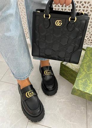 Женские кожаные лоферы в стиле гучины gucci5 фото