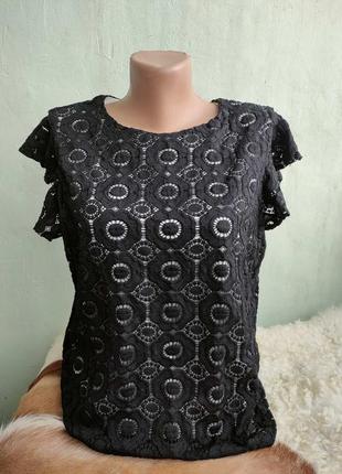 Мереживна футболка, блузка чорна з білим, розмір 14 papaya1 фото