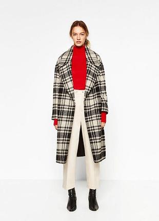 Шерстое пальто оверсайз в клетку zara4 фото
