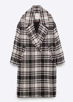 Шерстое пальто оверсайз в клетку zara
