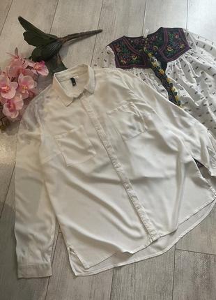 Белая вискозная рубашка h&amp;m, прямого кроя, размер м-l1 фото