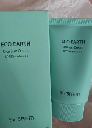 Солнцезащитный крем с центеллой и мятойthe saem eco earth cica sun cream