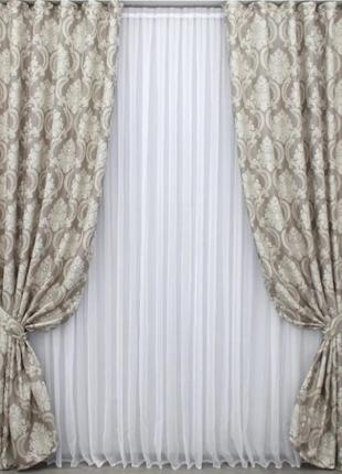 Шторна тканина "корона марія". колір капучино з бежевим4 фото