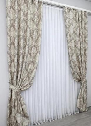 Шторна тканина "корона марія". колір капучино з бежевим2 фото