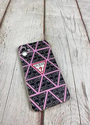 Стильный чехол на телефон от guess apple iphone 11 с логотипом черный с розовым2 фото