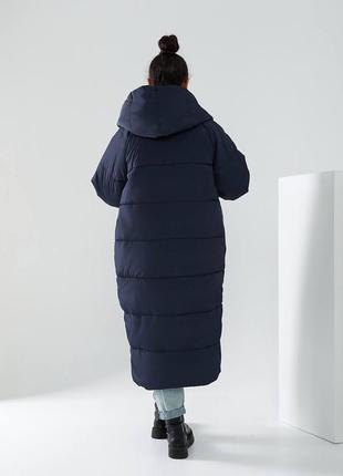 42-56р довге тепле пальто непромокаюче жіноче зимове довгий пуховик з капішоном синій з капішоном3 фото