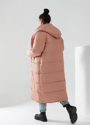 42-56р довге тепле пальто непромокаюче жіноче зимове довгий пуховик з капішоном персиковий беж2 фото