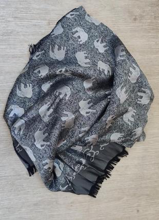 Серебристый мягкий легкий шарф палантин из натурального шелка 70-1807 фото