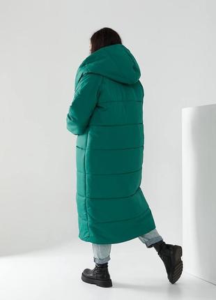 42-56р довге тепле пальто непромокаюче жіноче зимове довгий пуховик з капішоном зелений9 фото