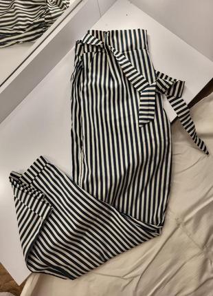 Штаны в полоску легкие лето весна осень высокая посалка 34 36 s xs m