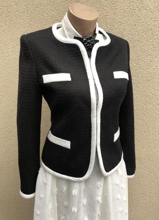 Чёрный жакет с белой окантовкой,пиджак,блейзер офисный,стиль шанель7 фото