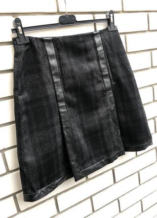 Шерстяная юбка в клетку,кожанная окантовка,шёлк подкладка,оригинал ralph lauren1 фото