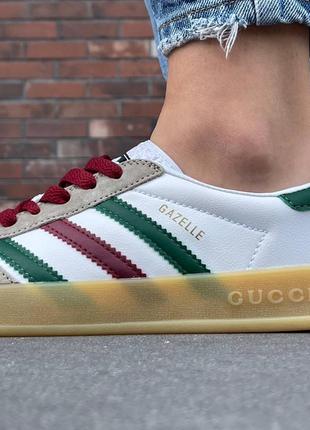 Adidas x gucci gazelle white green red6 фото