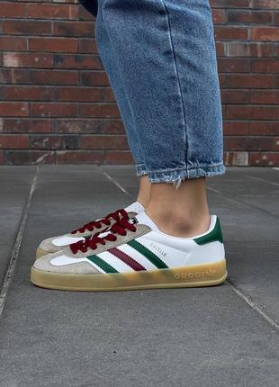 Adidas x gucci gazelle white green red2 фото